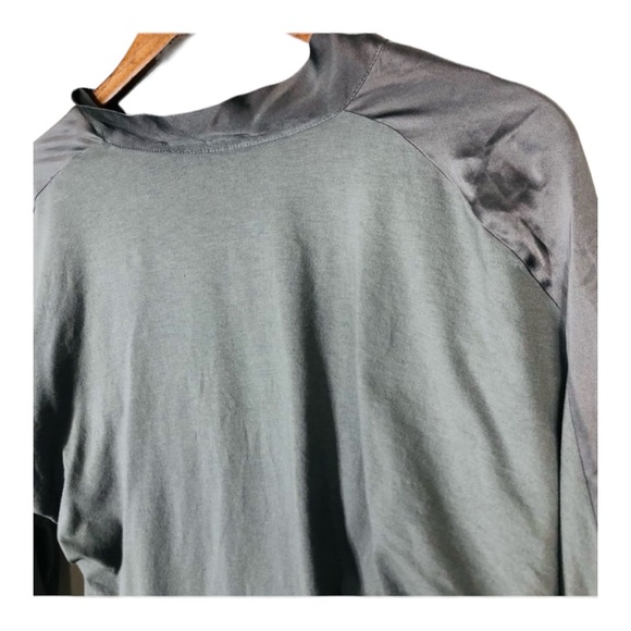 Cassis Collection Grey Long Sleeve Silk Mixed Media Top with Neck Tie Medium - Picture 5 of 9